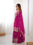 Party Wear Pink Faux Georgette Cording Dori Work Sharara Suit Collection
