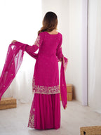 Party Wear Pink Faux Georgette Cording Dori Work Sharara Suit Collection
