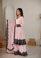 Premium Pink Faux Georgette Thread Embroidered Suit Set With Dupatta
