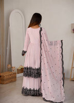Premium Pink Faux Georgette Thread Embroidered Suit Set With Dupatta
