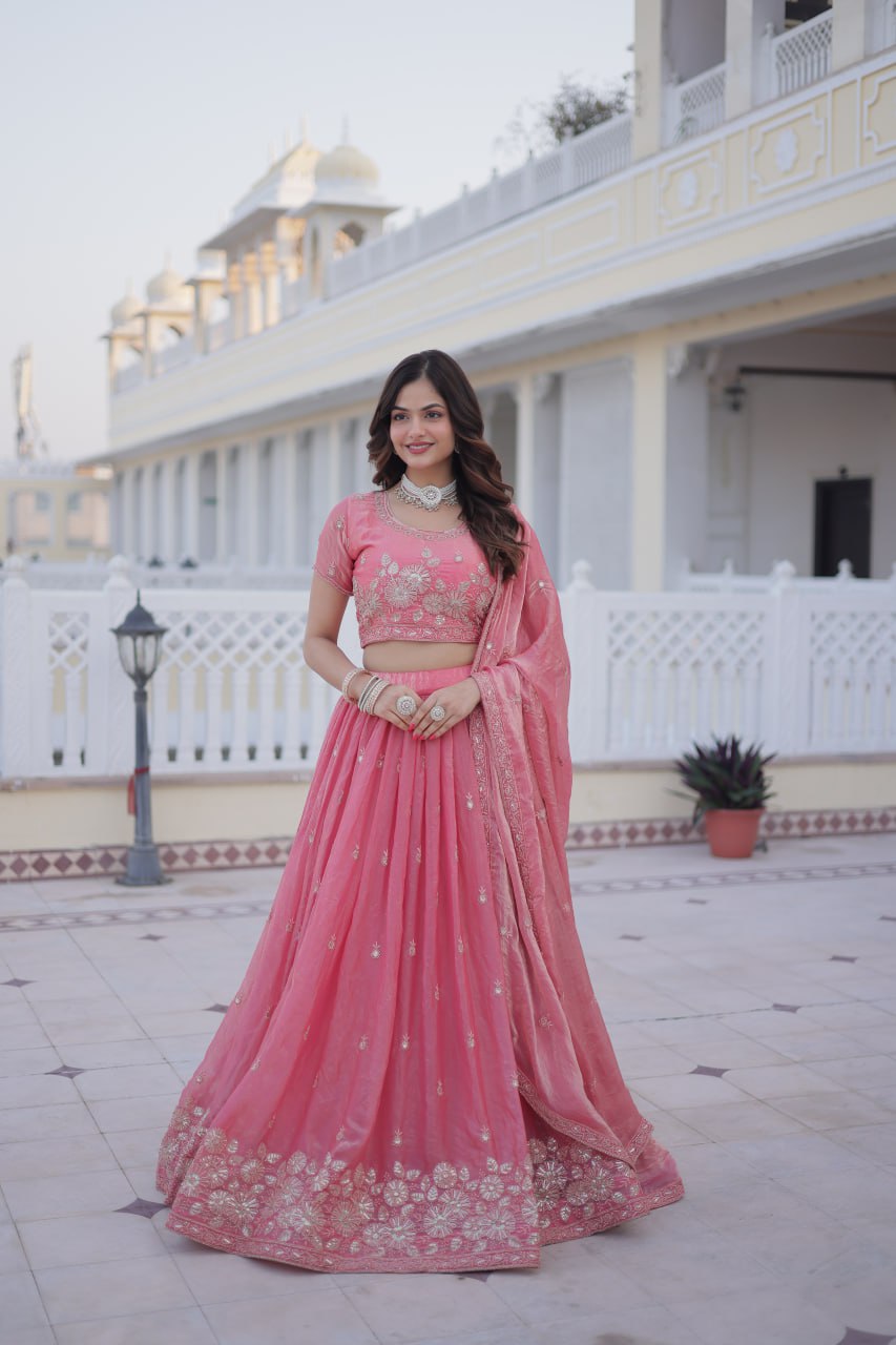 Wedding Special Pink Fendi Silk Lehenga Choli Set With Dupatta