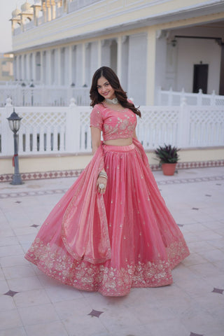 Wedding Special Pink Fendi Silk Lehenga Choli Set With Dupatta