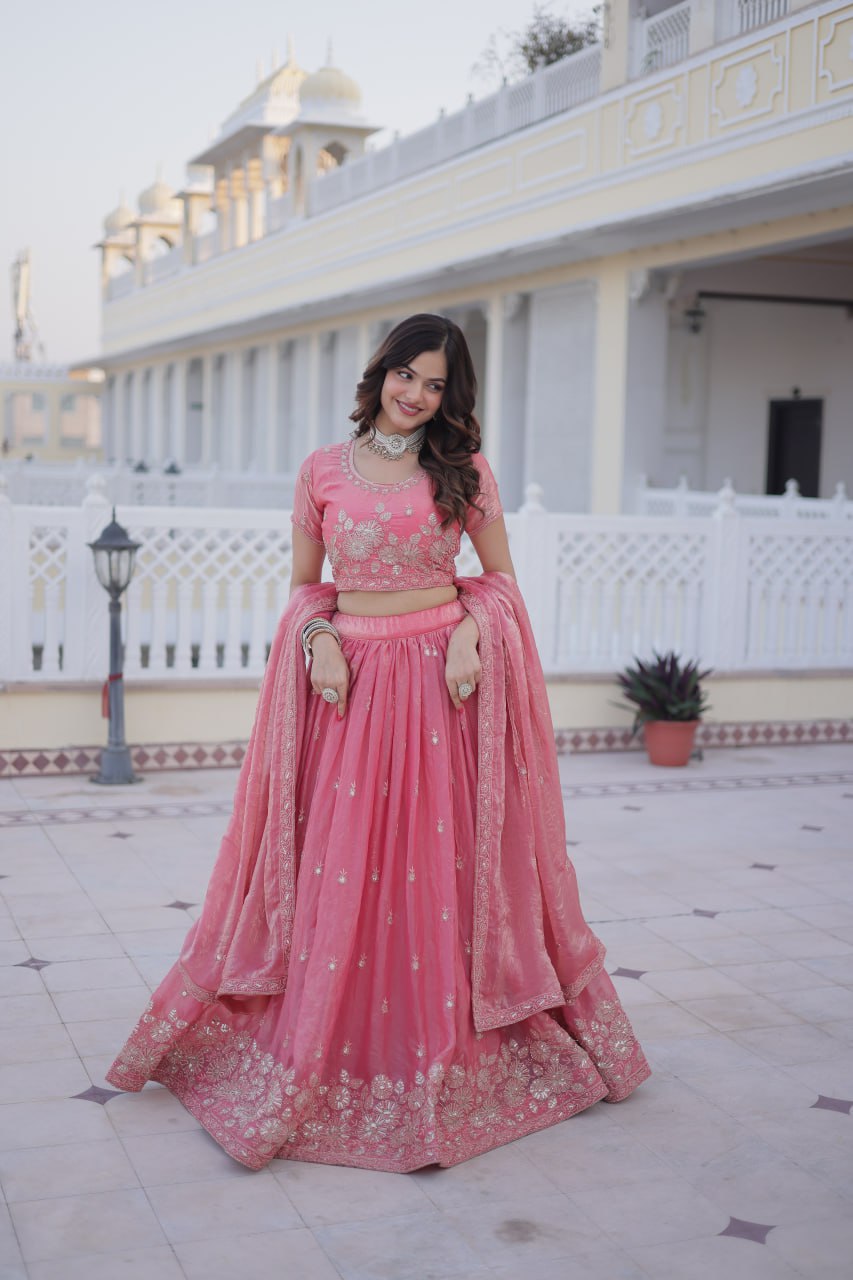 Wedding Special Pink Fendi Silk Lehenga Choli Set With Dupatta