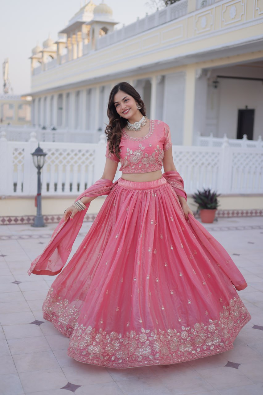 Wedding Special Pink Fendi Silk Lehenga Choli Set With Dupatta
