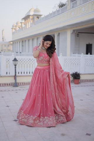 Wedding Special Pink Fendi Silk Lehenga Choli Set With Dupatta
