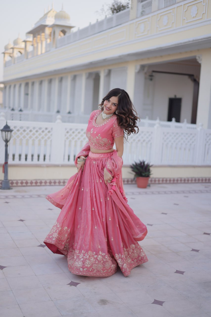 Wedding Special Pink Fendi Silk Lehenga Choli Set With Dupatta