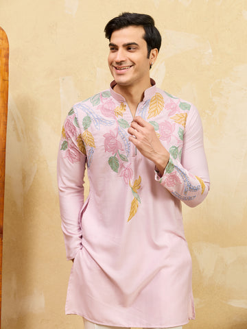 Festive Special Pink Embroidered Kurta Set for Men
