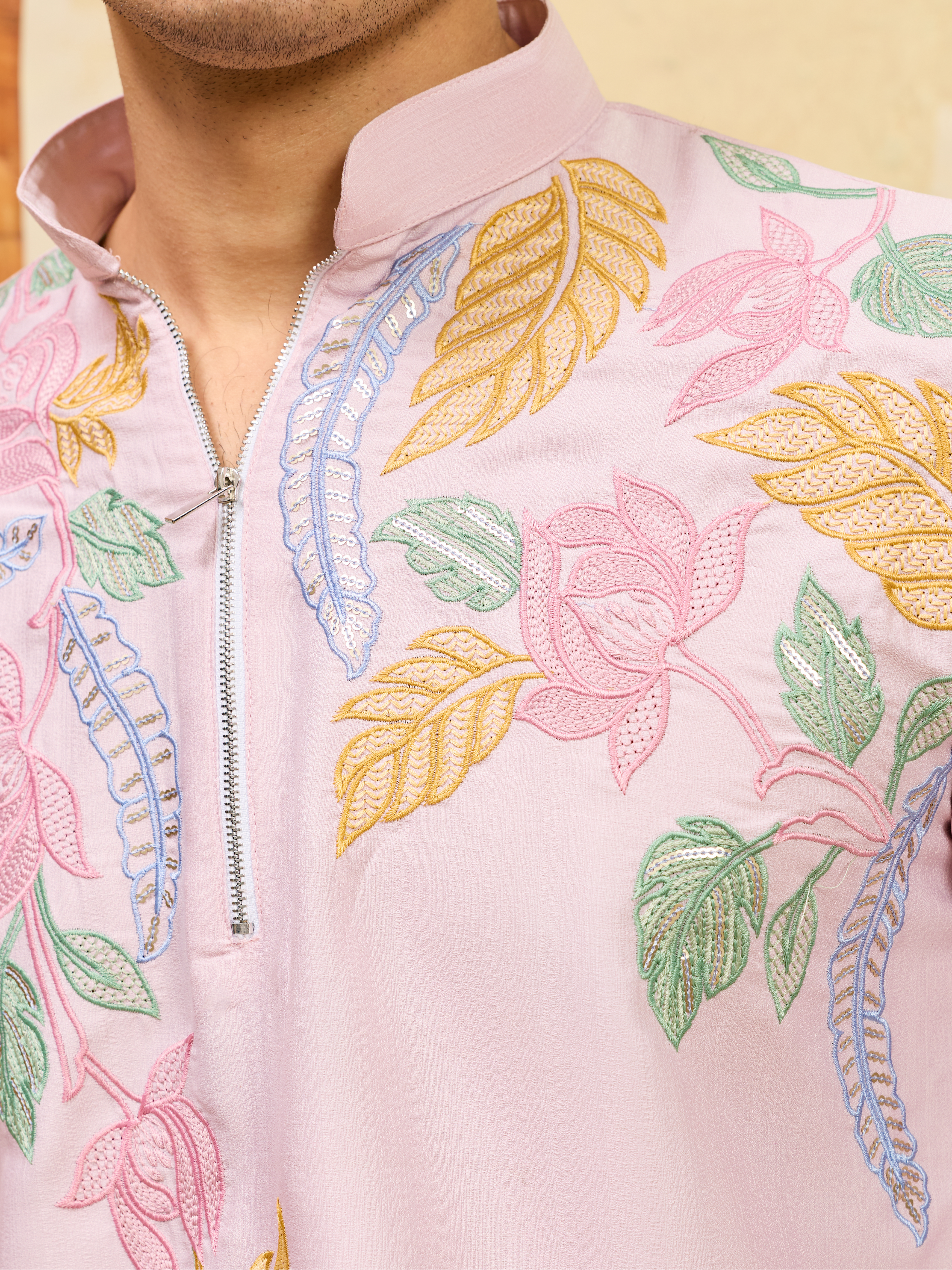 Festive Special Pink Embroidered Kurta Set for Men
