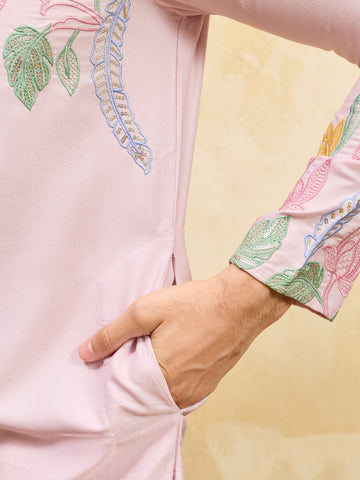 Festive Special Pink Embroidered Kurta Set for Men
