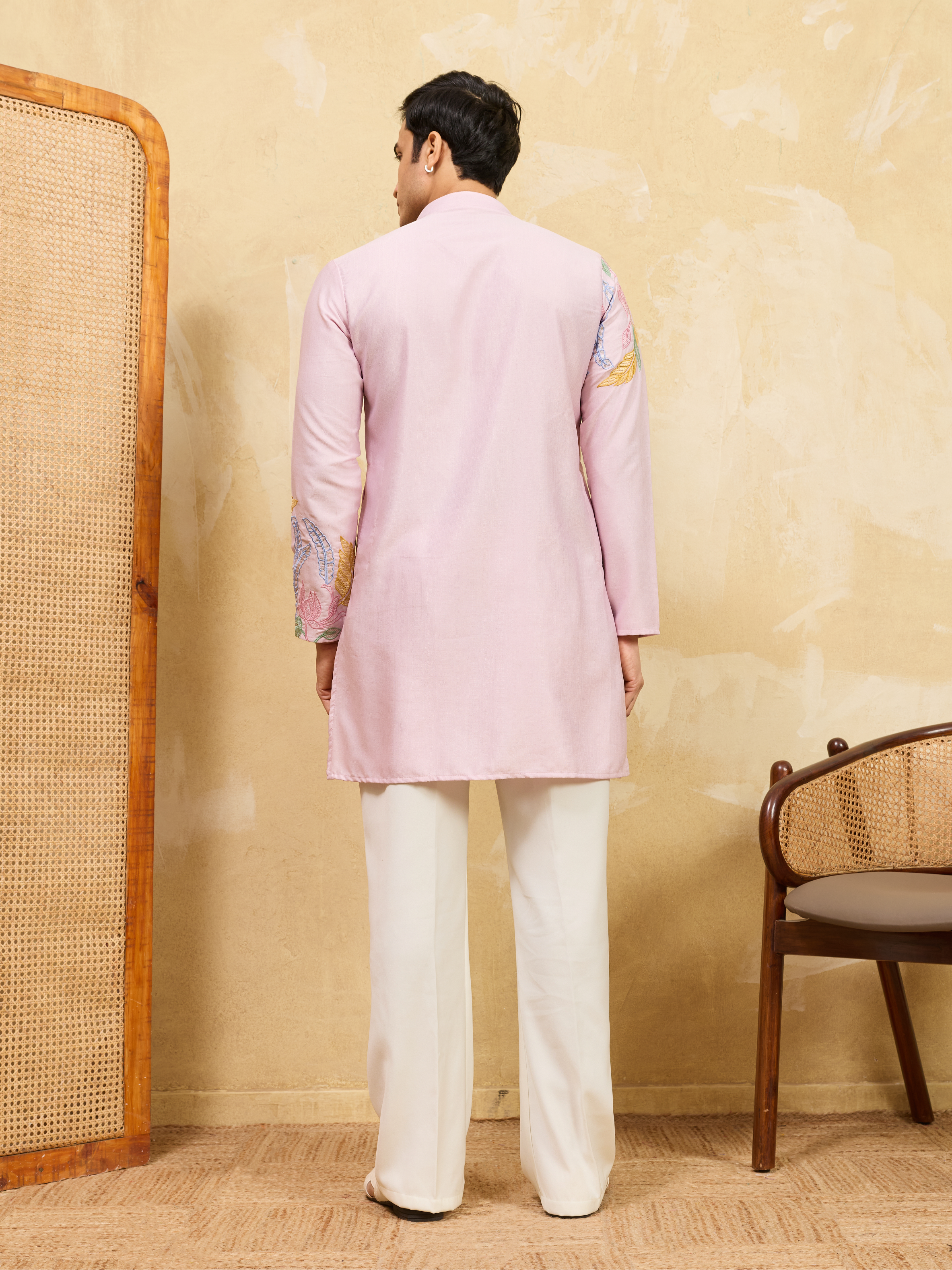 Festive Special Pink Embroidered Kurta Set for Men
