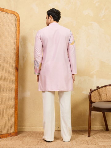 Festive Special Pink Embroidered Kurta Set for Men
