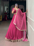 Pink Floral Print Embroidered Lehenga Set | Tulip Designer
