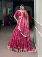Pink Floral Print Embroidered Lehenga Set | Tulip Designer
