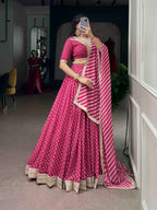 Pink Floral Print Embroidered Lehenga Set | Tulip Designer
