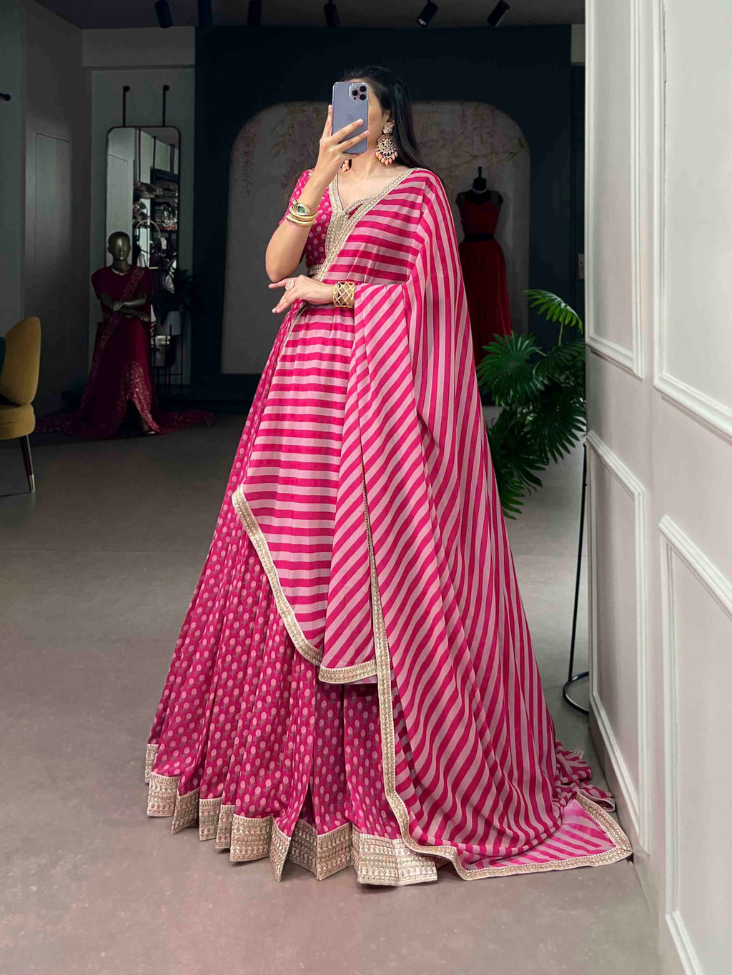 Pink Floral Print Embroidered Lehenga Set | Tulip Designer
