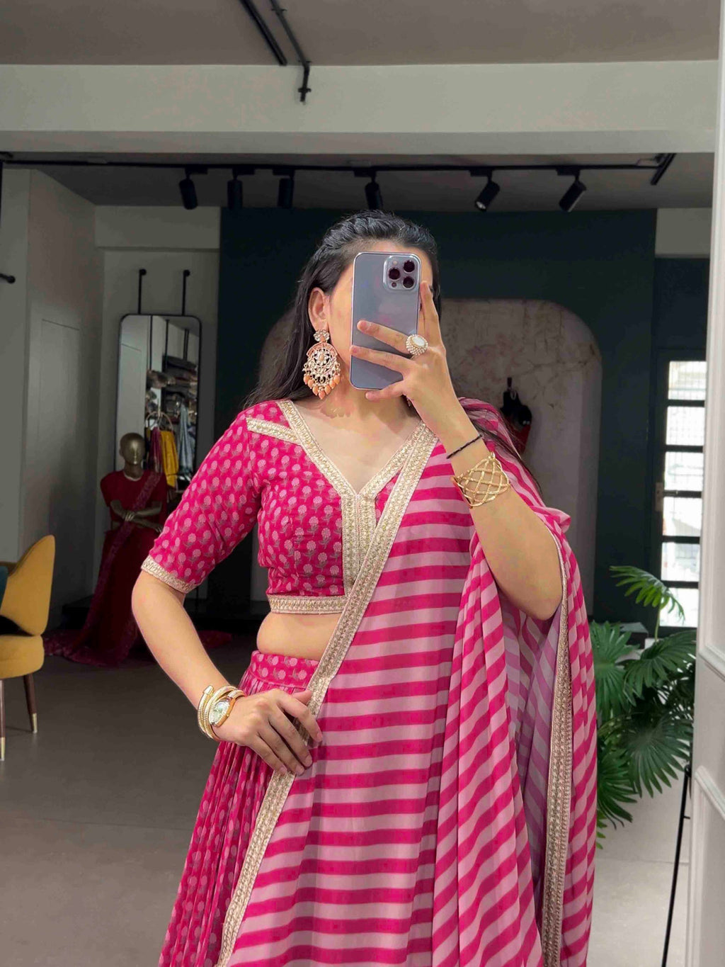 Pink Floral Print Embroidered Lehenga Set | Tulip Designer
