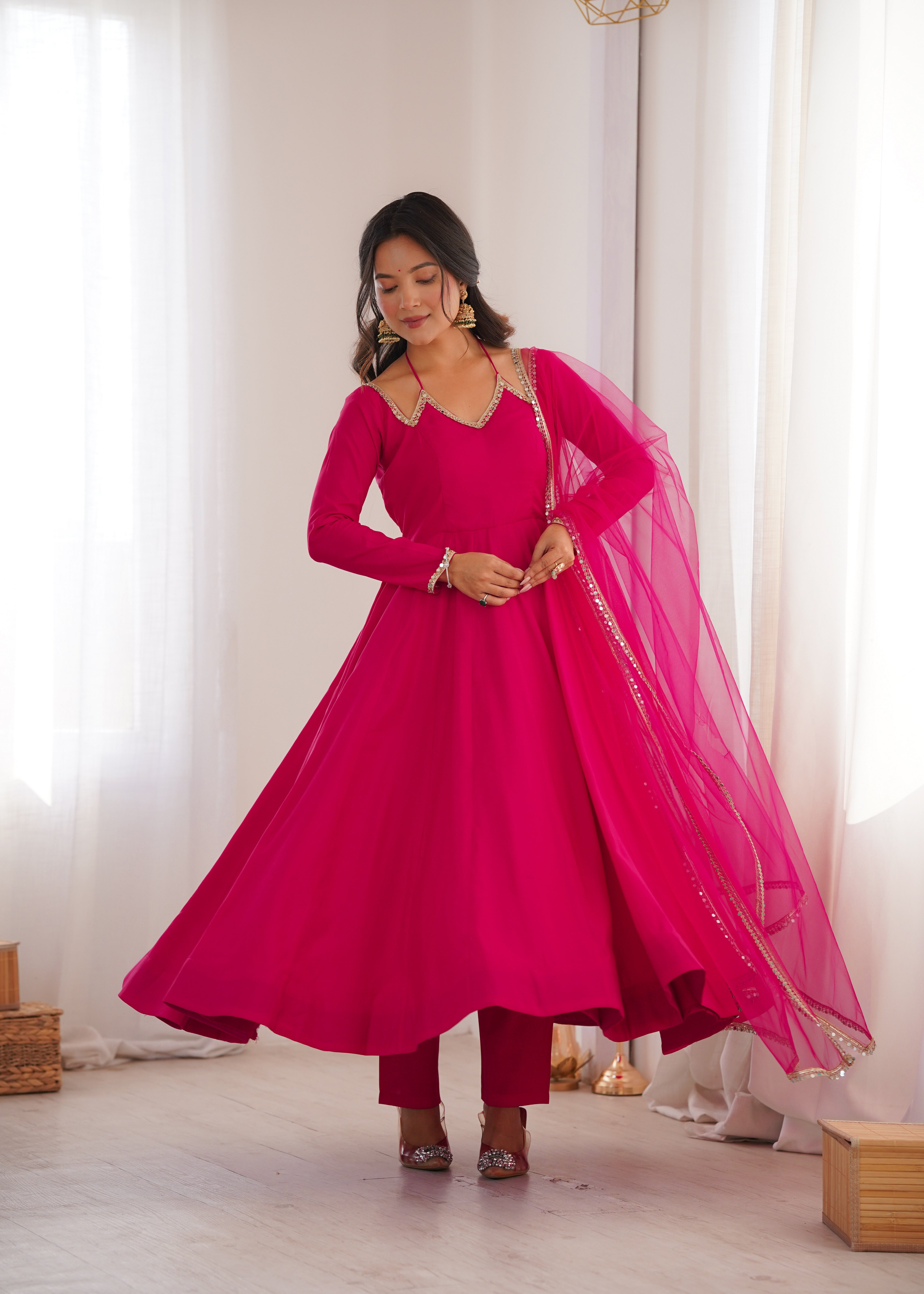 Beautiful Georgette Pink Anarkali Gown with Dupatta