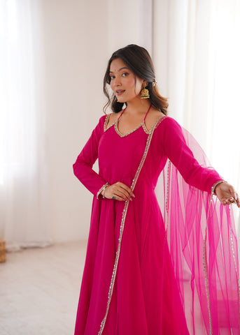 Beautiful Georgette Pink Anarkali Gown with Dupatta