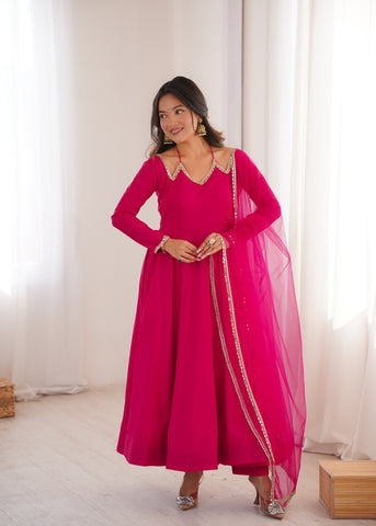 Beautiful Georgette Pink Anarkali Gown with Dupatta