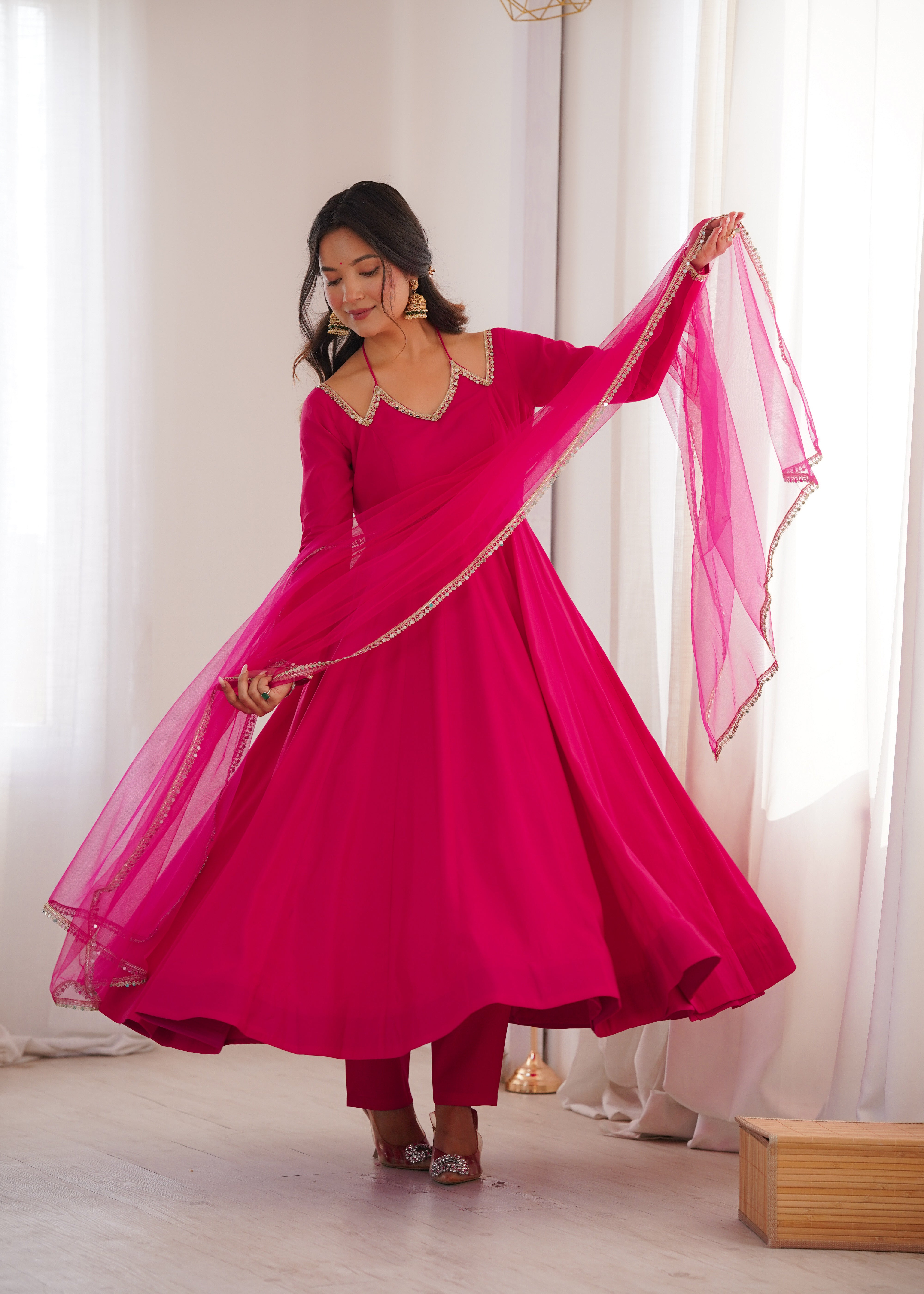 Beautiful Georgette Pink Anarkali Gown with Dupatta