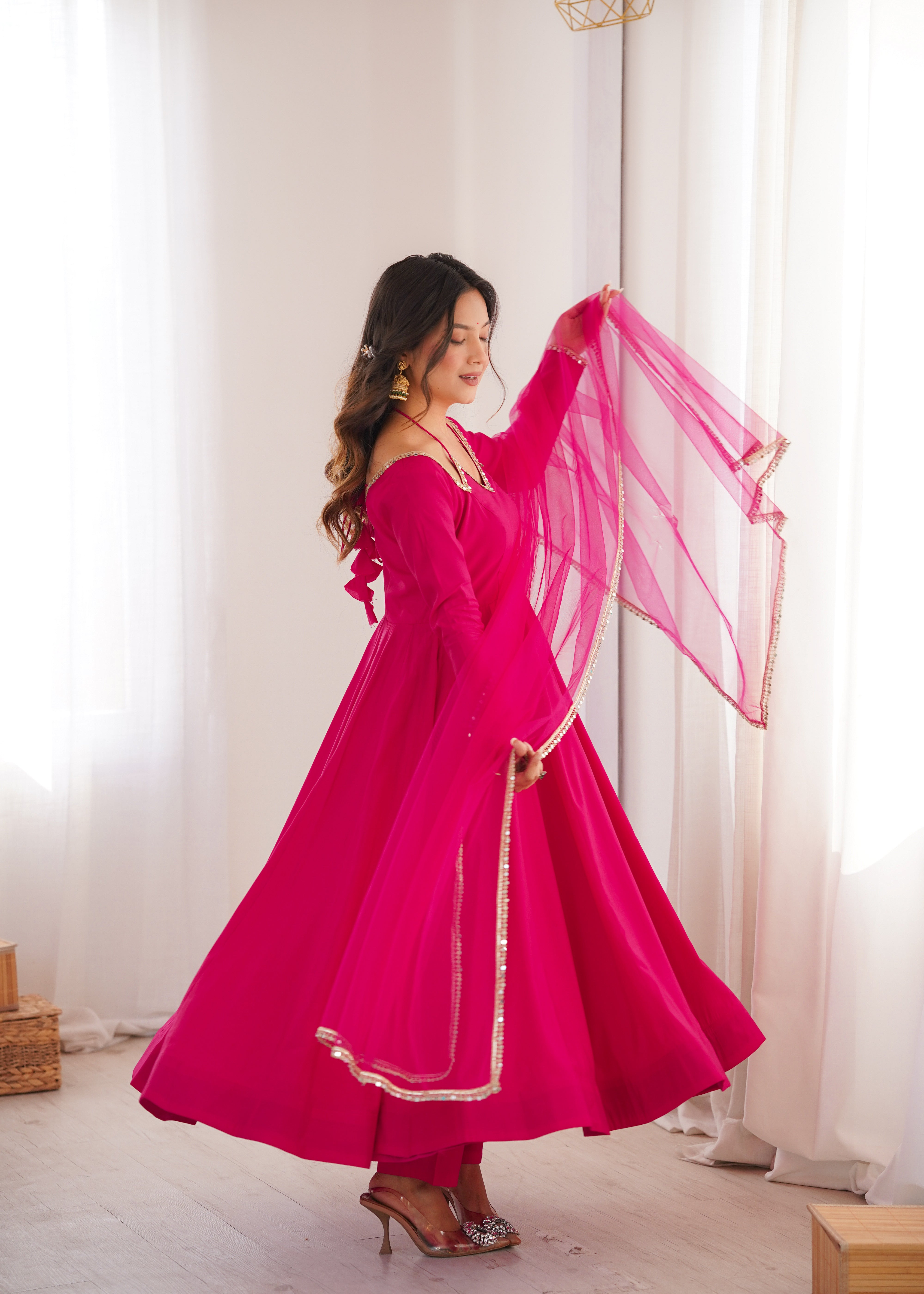 Beautiful Georgette Pink Anarkali Gown with Dupatta