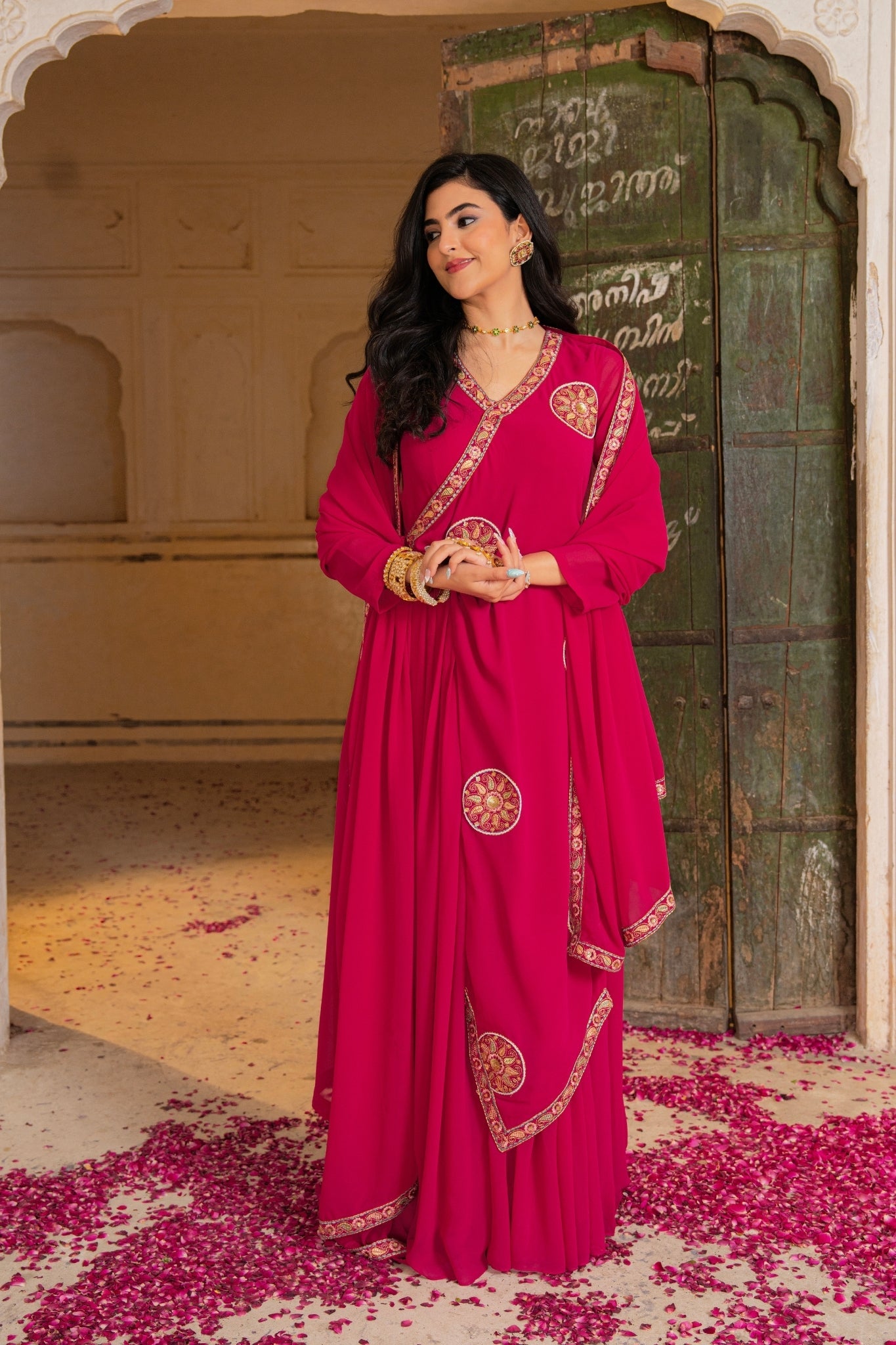 Premium Designer Stylish Pink Georgette Anarkali Set