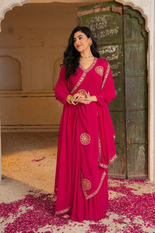 Premium Designer Stylish Pink Georgette Anarkali Set