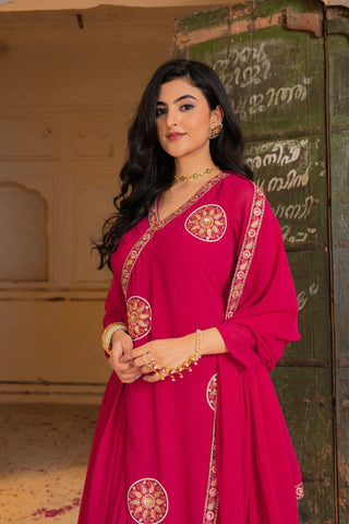 Premium Designer Stylish Pink Georgette Anarkali Set