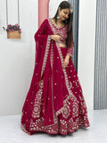 Heavy Sequence & Thread Work Rani Pink Georgette Ready to Wear Lehenga Choli Set
