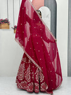 Heavy Sequence & Thread Work Rani Pink Georgette Ready to Wear Lehenga Choli Set
