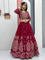 Heavy Sequence & Thread Work Rani Pink Georgette Ready to Wear Lehenga Choli Set
