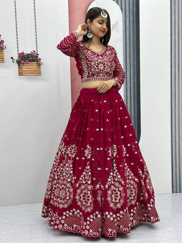 Heavy Sequence & Thread Work Rani Pink Georgette Ready to Wear Lehenga Choli Set
