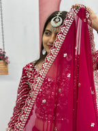 Heavy Sequence & Thread Work Rani Pink Georgette Ready to Wear Lehenga Choli Set
