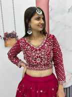 Heavy Sequence & Thread Work Rani Pink Georgette Ready to Wear Lehenga Choli Set
