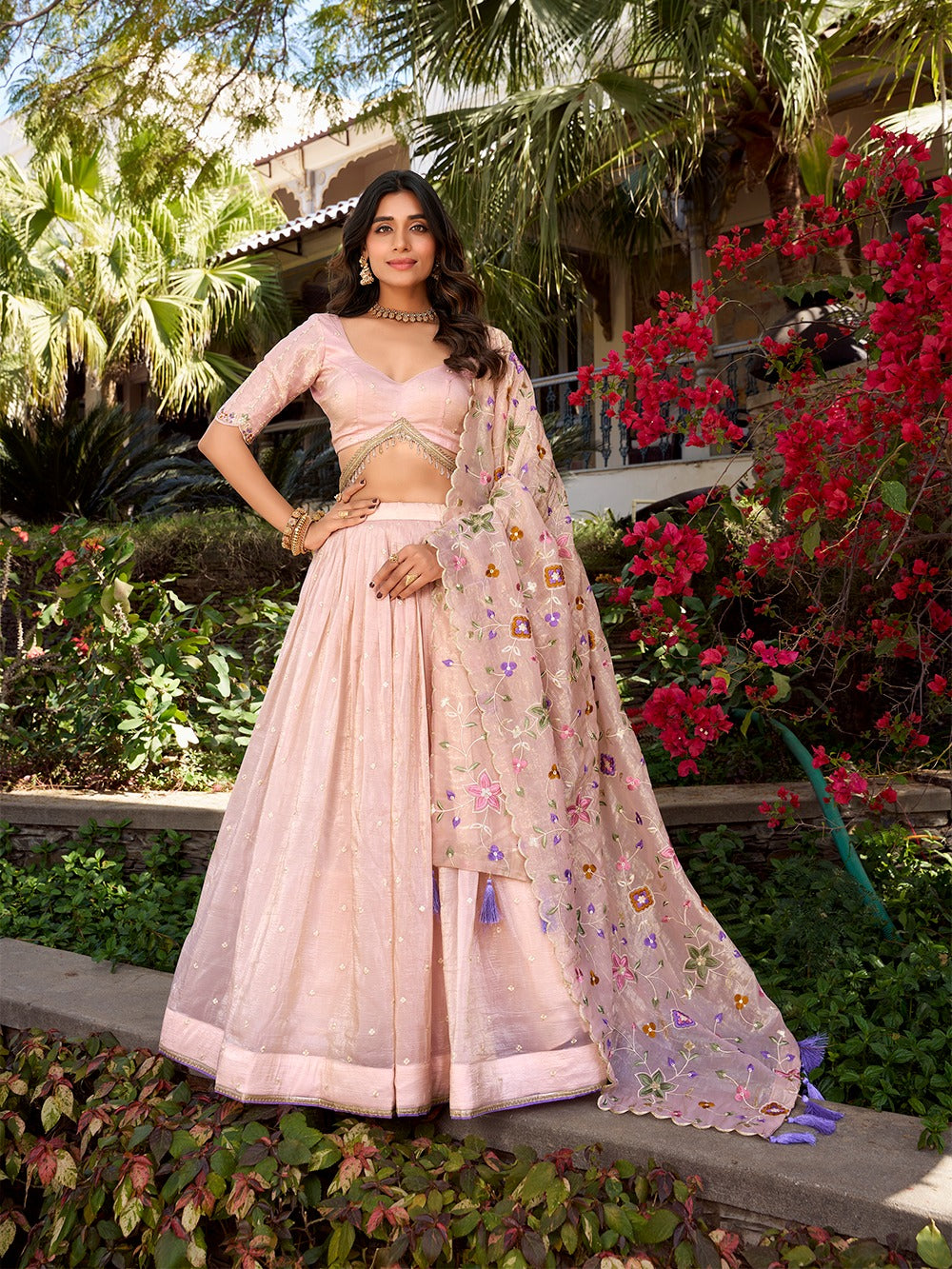 Gold Crush Embroidered Pink Lehenga Set With Dupatta
