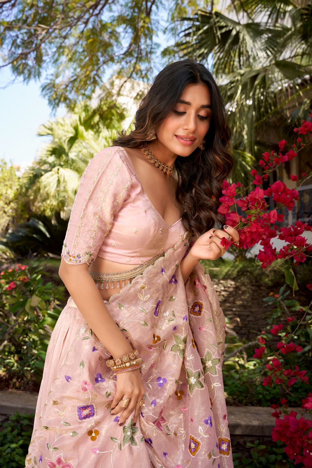Gold Crush Embroidered Pink Lehenga Set With Dupatta
