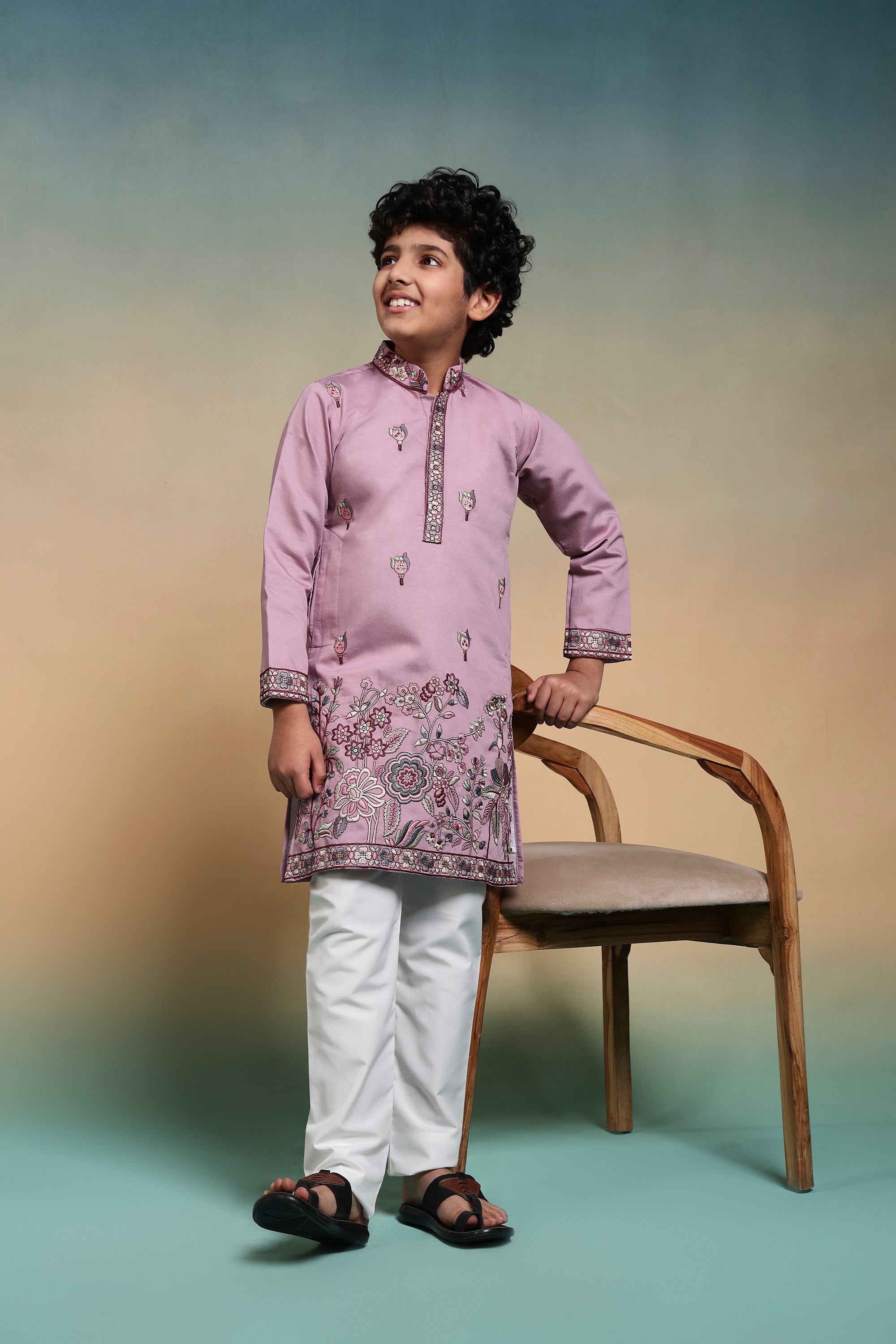 Pink Embroidered Work Kurta Pant Set Perfect For Kids