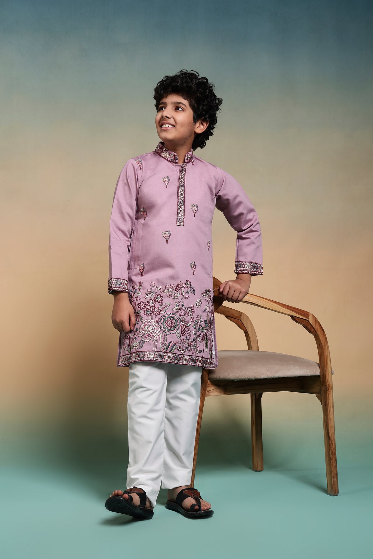 Pink Embroidered Work Kurta Pant Set Perfect For Kids