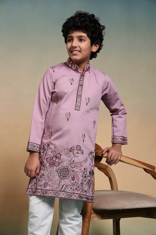 Pink Embroidered Work Kurta Pant Set Perfect For Kids