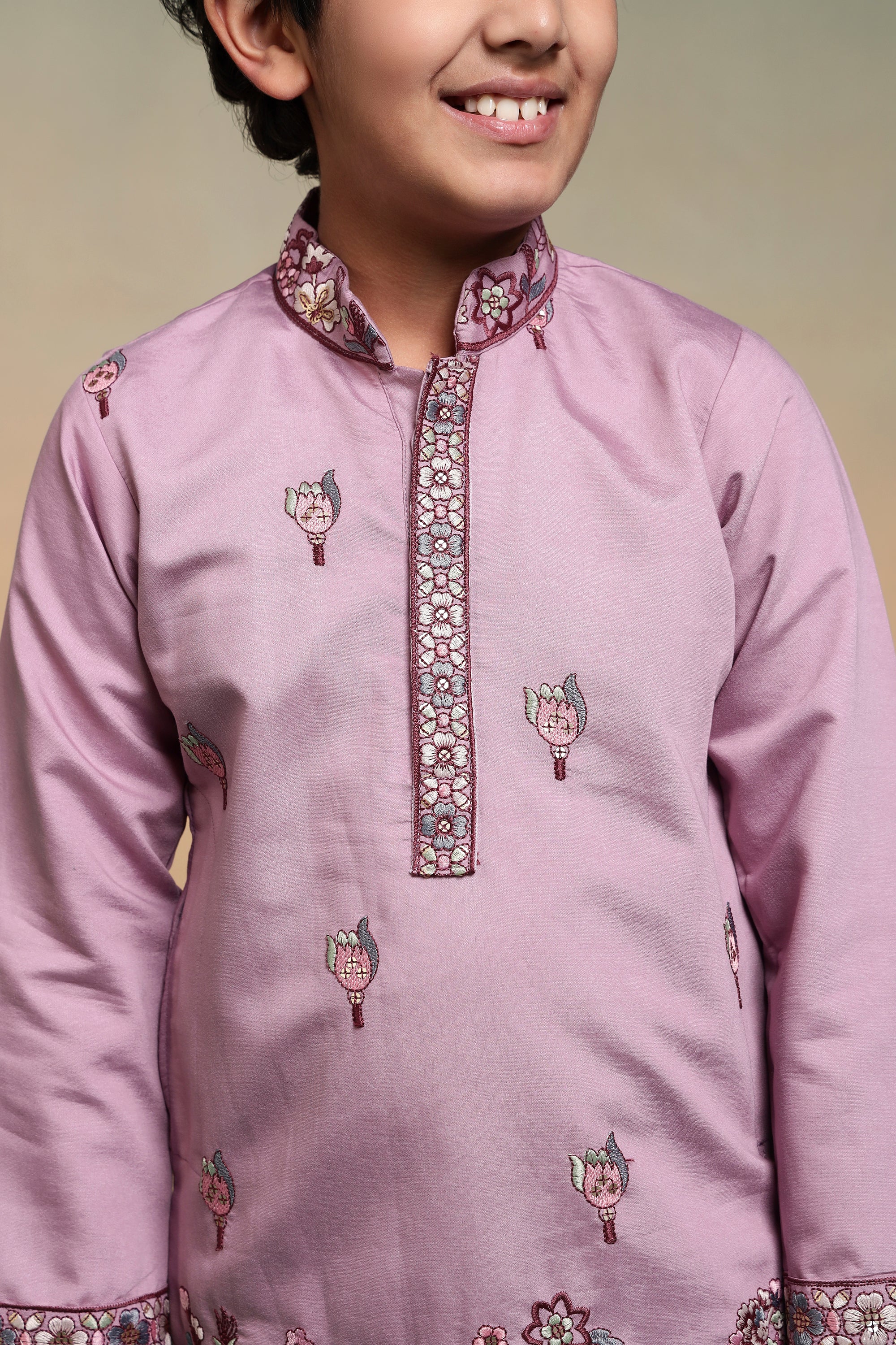 Pink Embroidered Work Kurta Pant Set Perfect For Kids