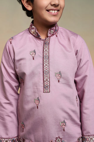Pink Embroidered Work Kurta Pant Set Perfect For Kids