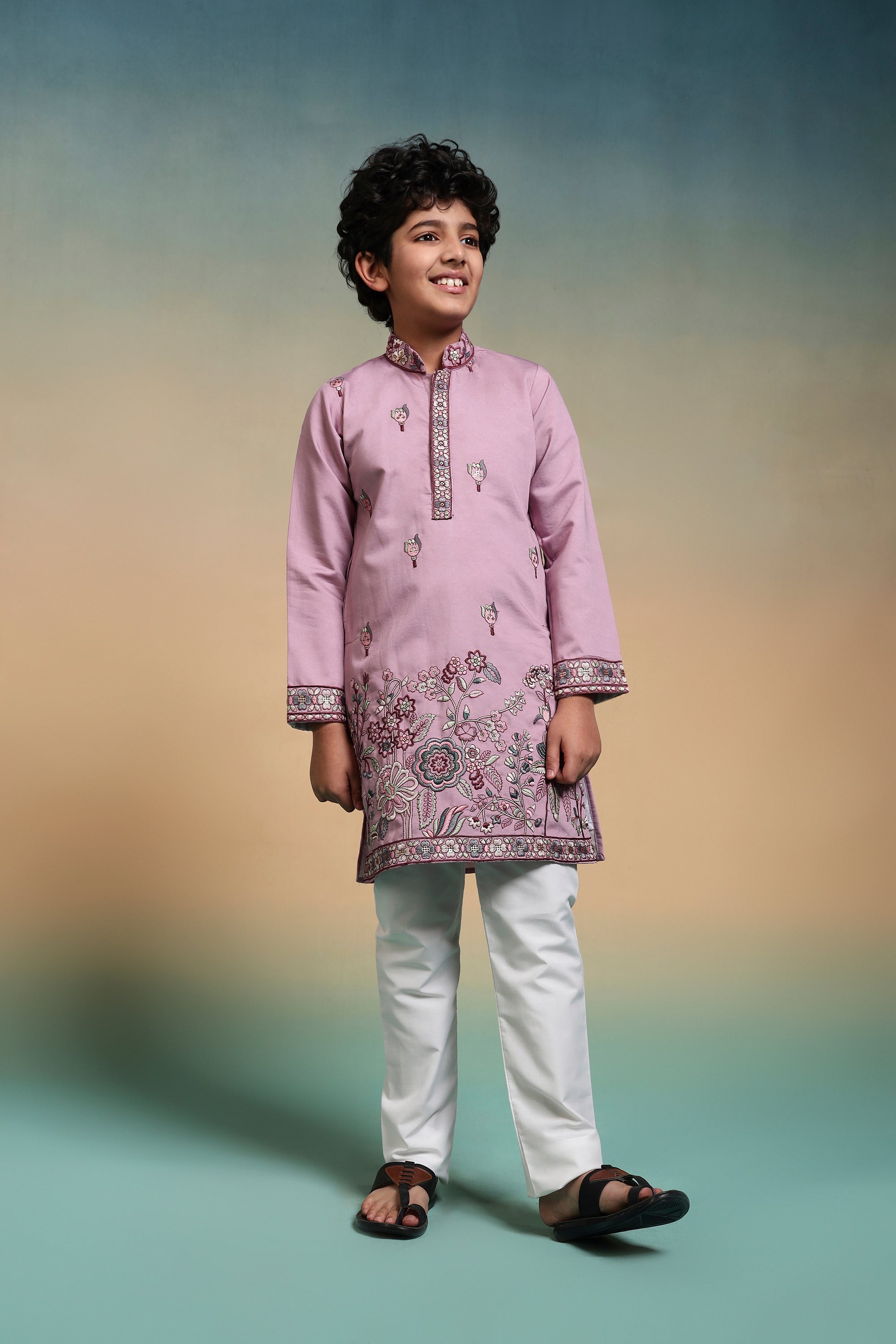Pink Embroidered Work Kurta Pant Set Perfect For Kids