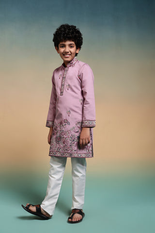 Pink Embroidered Work Kurta Pant Set Perfect For Kids