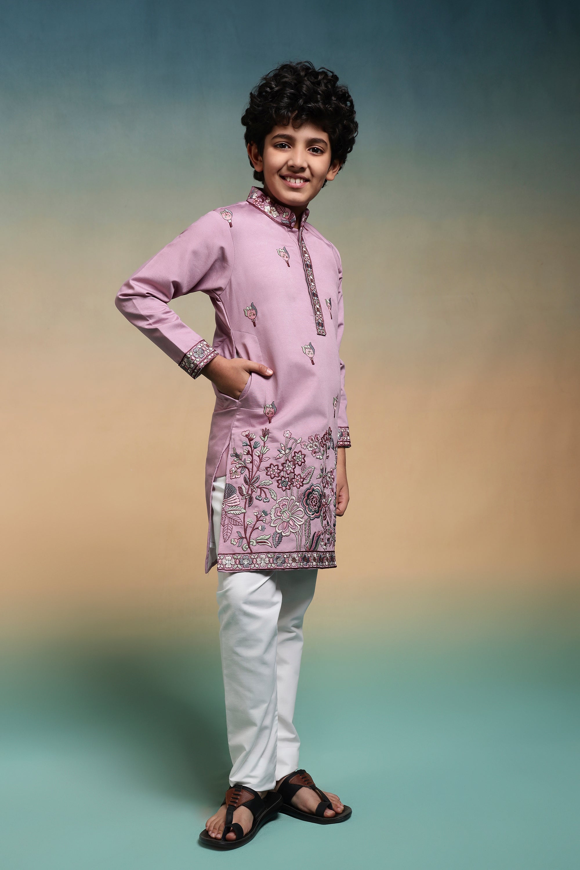 Pink Embroidered Work Kurta Pant Set Perfect For Kids