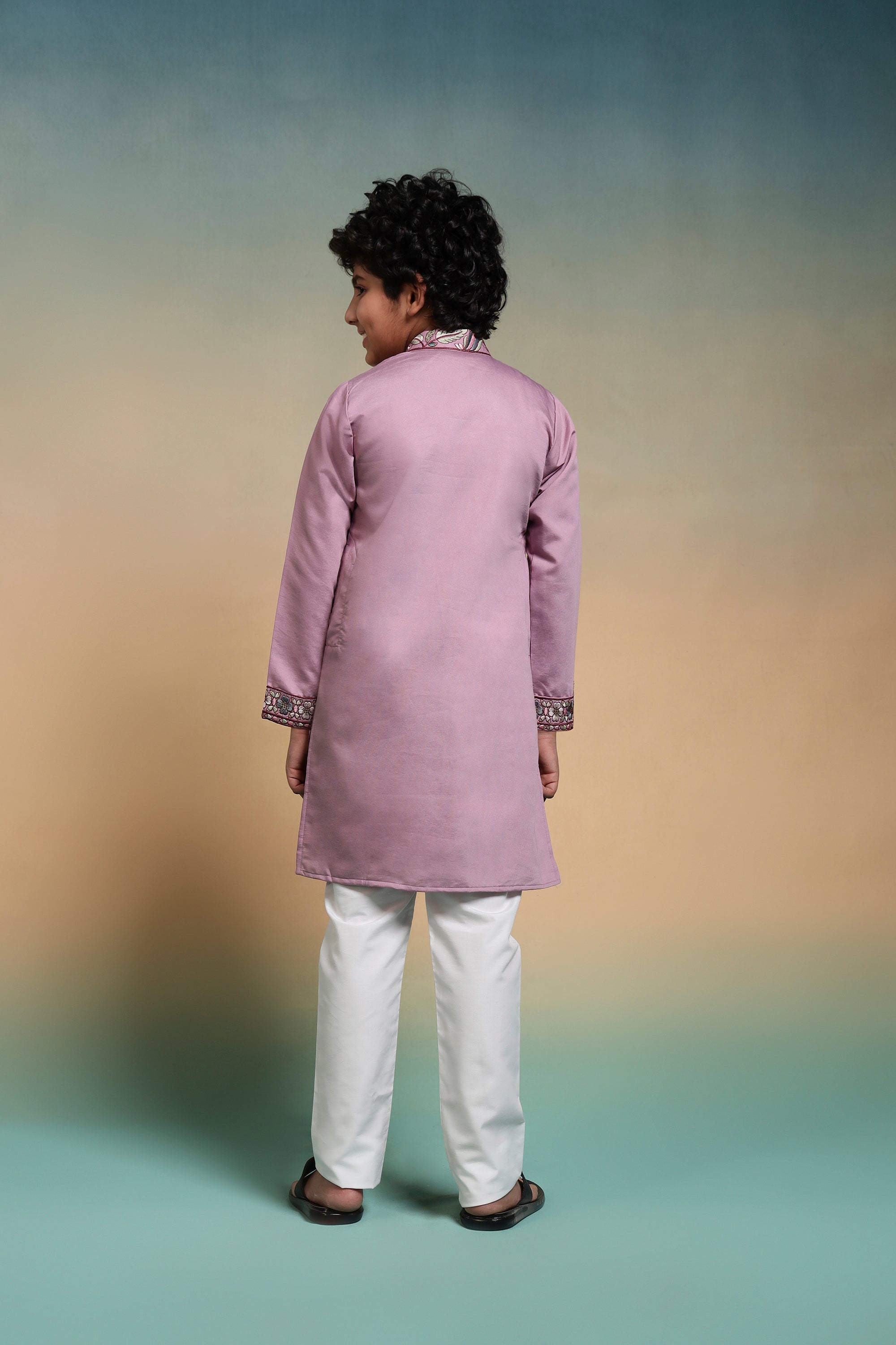 Pink Embroidered Work Kurta Pant Set Perfect For Kids