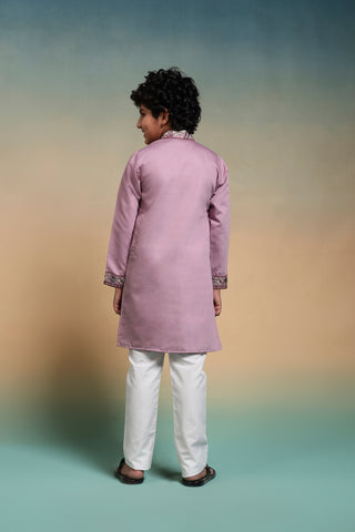 Pink Embroidered Work Kurta Pant Set Perfect For Kids