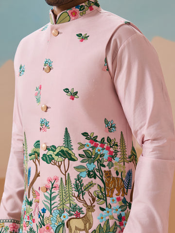 Classy Light Pink Mens Koti Kurta for Wedding Celebrations