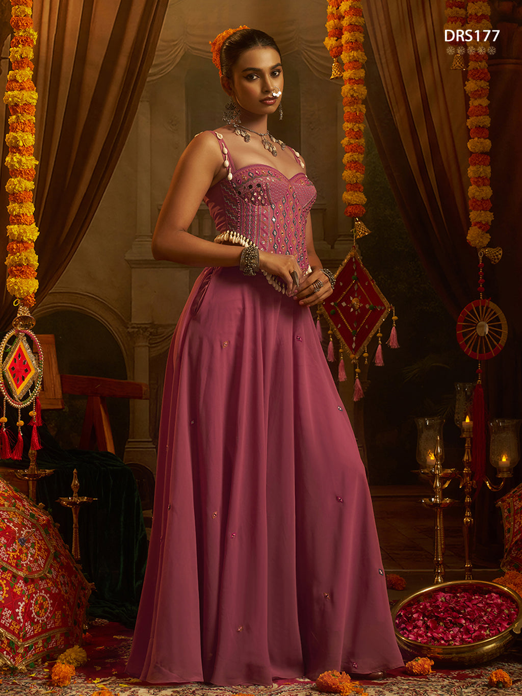 Pink Thread Mirror Top Plazzo Set | Tulip Designer
