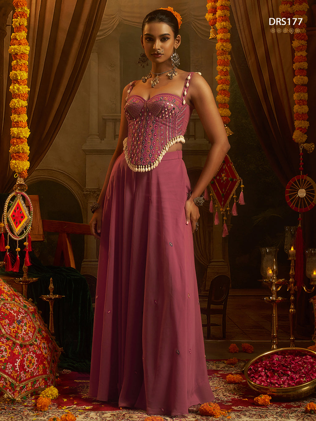 Pink Thread Mirror Top Plazzo Set | Tulip Designer
