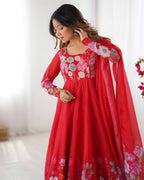 Pink Pure Soft Organza Silk Anarkali Suit with Dupatta & Pant